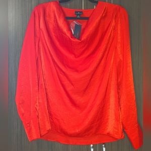 Worthington Silky Cabaret Red Cowl Neck Blouse, Medium